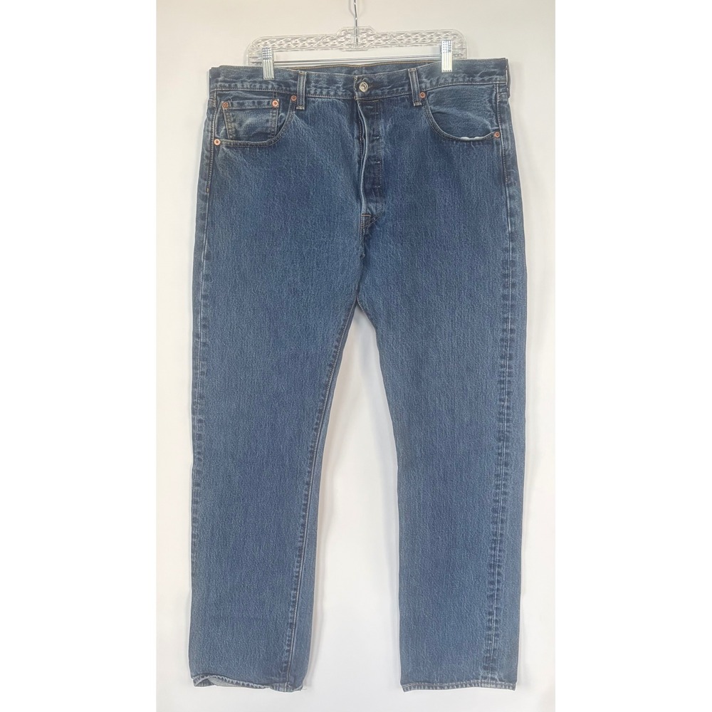 Levis 501 Original Fit Jeans Mens 38x34 Medium Wash Blue Straight Leg Button Fly